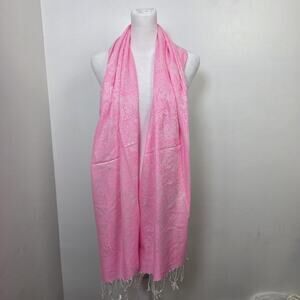 100% Pashmina Cashmere Pink White Elephant Print‎ Tassels Long Soft Scarf Wrap